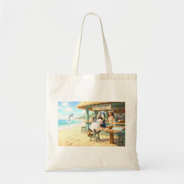 Tote Bag Le bar de plage du pingouin (Devant)