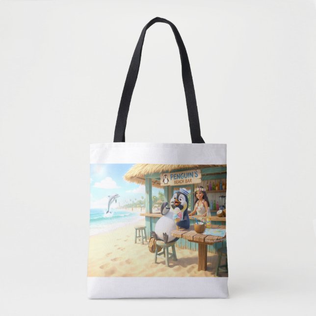 Tote Bag Le bar de plage du pingouin (Devant)