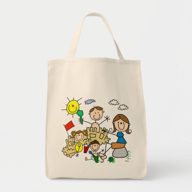 Tote Bag Le bâton figure l'amusement de plage de famille (Devant)