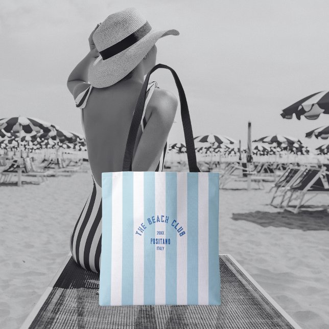 Tote Bag Le Beach Club Crest Blue Cabana Stripe (Créateur téléchargé)