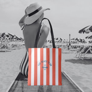 Tote Bag Le Beach Club Crest Orange Red Cabana Stripe