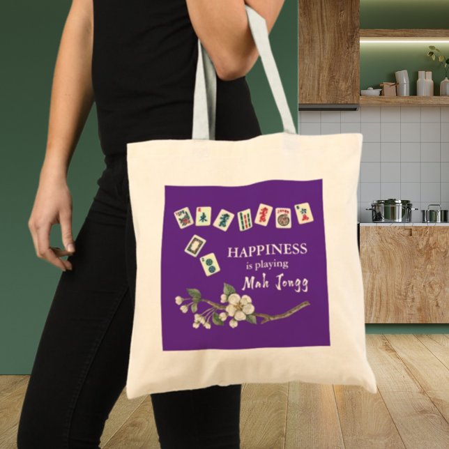 Tote Bag Le bonheur est de jouer Mah Jongg avec/ Girls Purp (Créateur téléchargé)