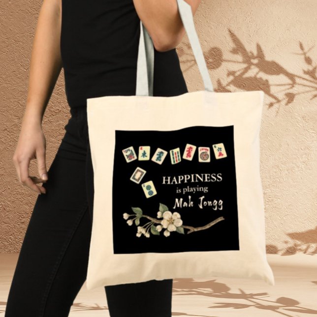 Tote Bag Le bonheur est de jouer Mah Jongg avec/ les filles (Créateur téléchargé)