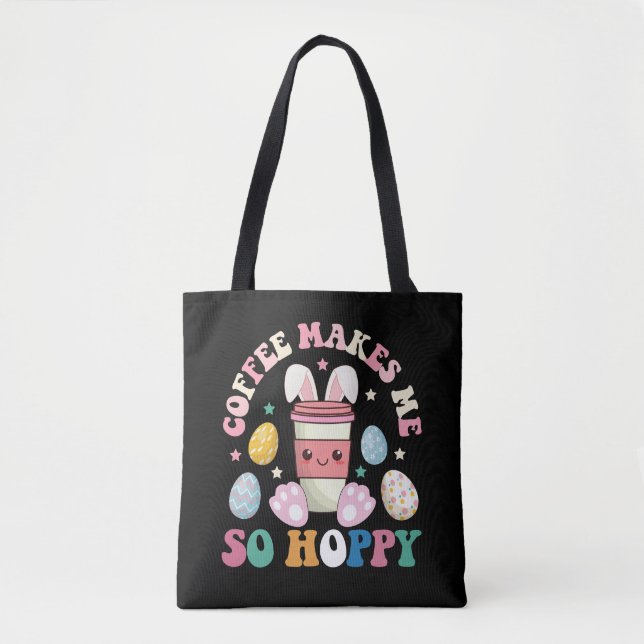Tote Bag Le café me rend tellement heureux comme un lapin d (Devant)