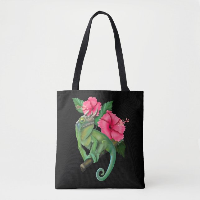 Tote Bag Le caméléon de Jackson avec Hibiscus (Devant)