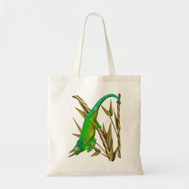 Tote Bag Le caméléon de Jackson traînant dans le bambou (Devant)