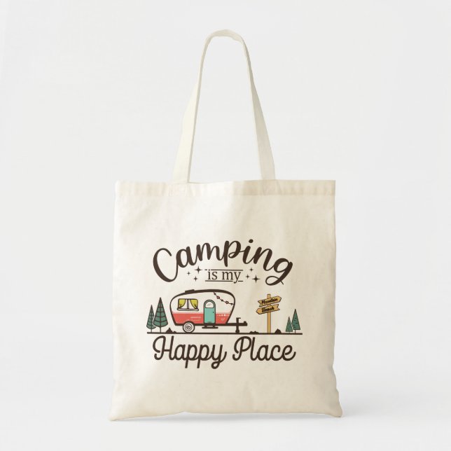 Tote Bag Le Camping Est Mon Endroit Heureux (Devant)