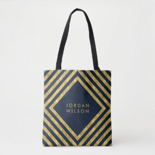 Tote Bag Le carré bleu élégant d'or de Faux raye