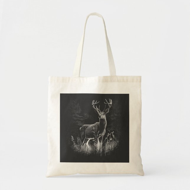 Tote Bag Le cerf majestueux en pleine nature - Art noir et  (Devant)