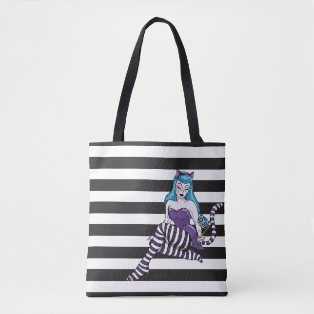 Tote Bag Le chat de Cheshire barre la rayure noire (Devant)