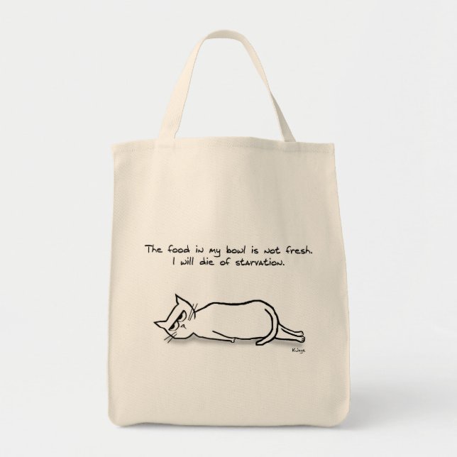 Tote Bag Le chat exige de la nourriture fraîche - Drôle cad (Devant)