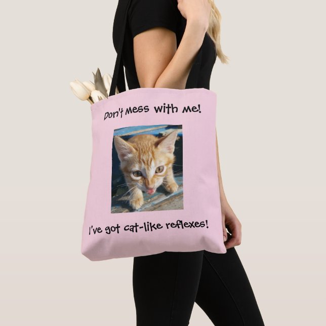 Tote Bag Le chat orange rose "ne salissent pas avec moi !" (De près)