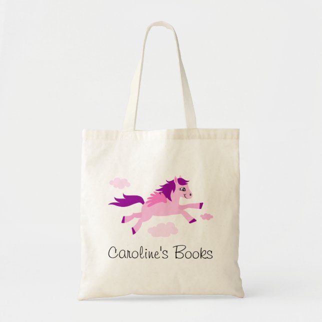 Tote Bag Le cheval rose avec des ailes a personnalisé le (Devant)