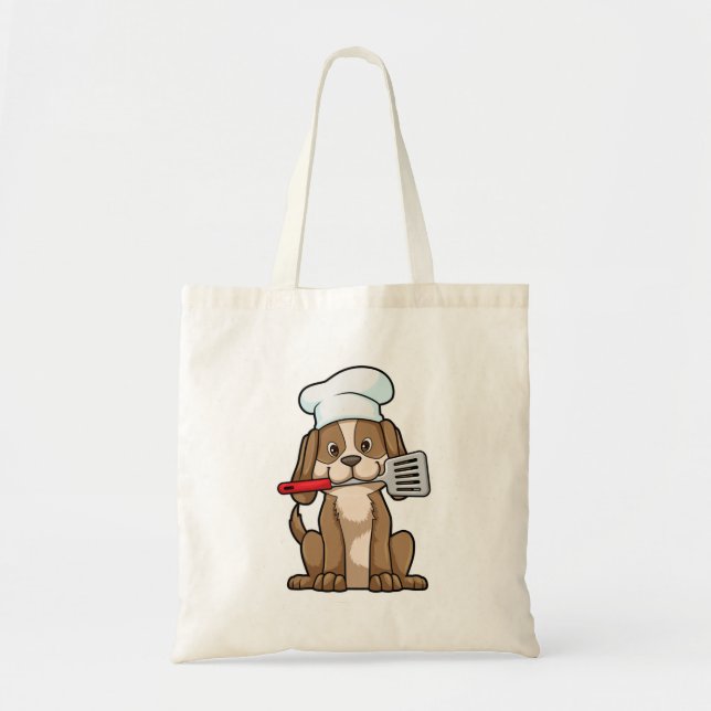 Tote Bag Le chien cuisinier avec le casquette et la spatule (Devant)