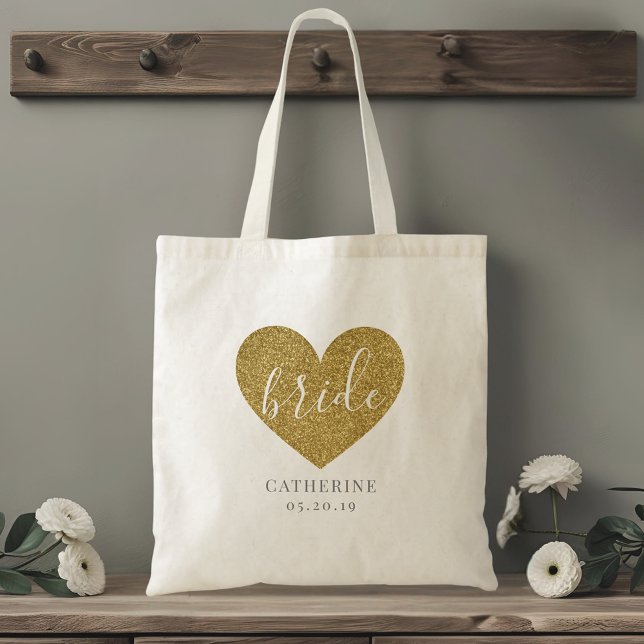 Tote Bag Le coeur de l'or moderne mariée personnalisée (Créateur téléchargé)