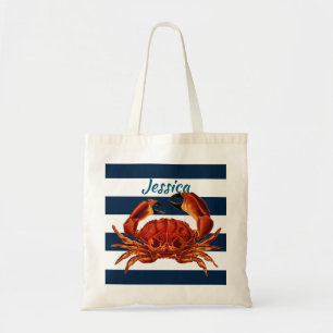 Tote Bag Le crabe rouge côtier en bandes marines