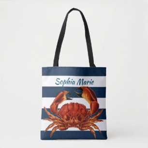 Tote Bag Le crabe rouge côtier en bandes marines