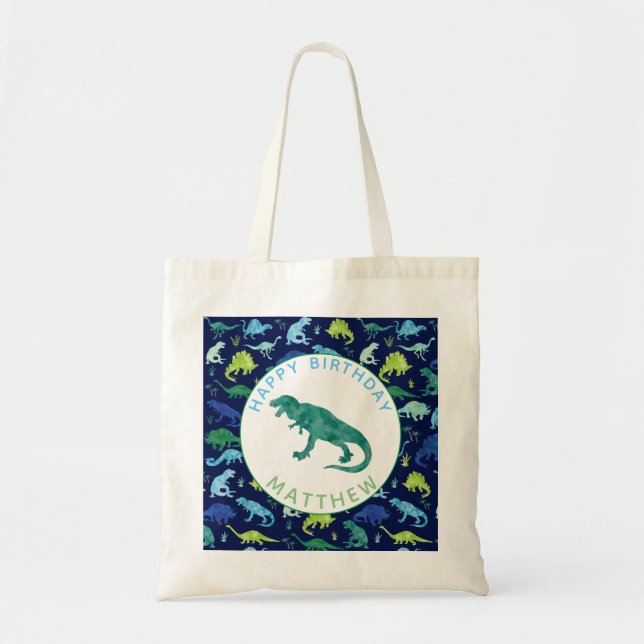 Tote Bag Le dinosaure de joyeux anniversaire personnalisé (Devant)