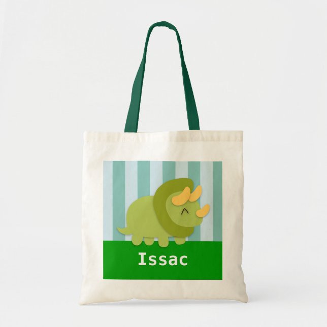 Tote Bag Le dinosaure vert mignon de Triceratops badine le (Devant)