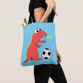 Tote Bag Le football drôle bleu de dinosaure de bande