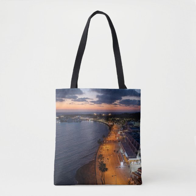Tote Bag Le front de mer et le port de Paphos la nuit (Devant)
