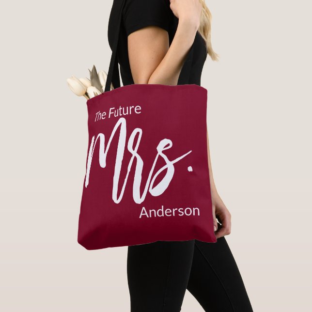 Tote Bag Le Futur Mme Script Burgundy & White Nom (De près)