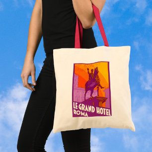 Tote Bag Le Grand Hotel Roma Statue, Italie, Voyage Vintage