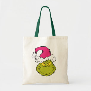Tote Bag Le Grinch avec un chapeau de Père Noël rose