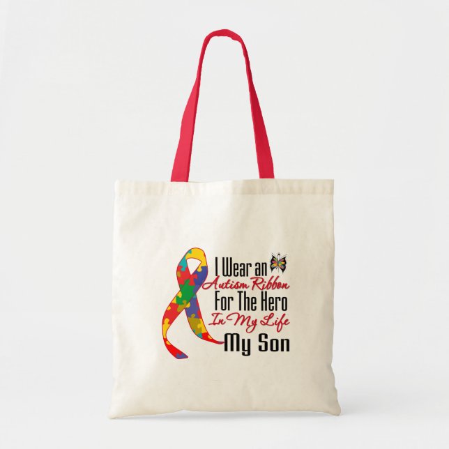 Tote Bag Le héros du ruban de l'autisme dans ma vie Mon fil (Devant)