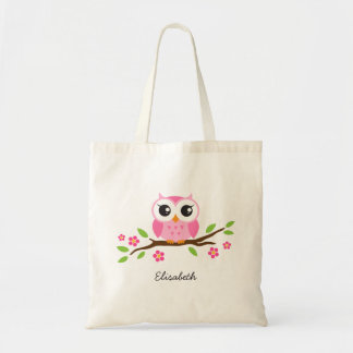 Tote Bag Le hibou rose mignon sur la branche florale a