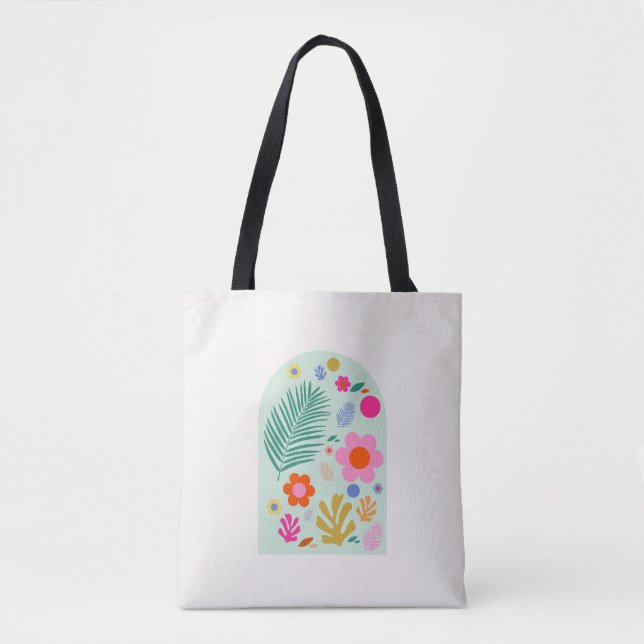 Tote Bag Le Jardin 03 Abstrait Floral Vert Fleurs Roses (Devant)