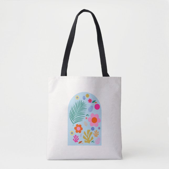 Tote Bag Le Jardin 06 Abstraites Fleurs Rétro Bleues Et Ros (Devant)