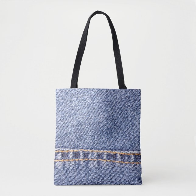Tote Bag Le jean bleu coudre la texture du closeup.  (Devant)