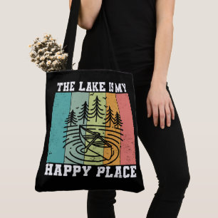 Tote Bag Le lac est mon Happy Place Distressed Lac Vintage