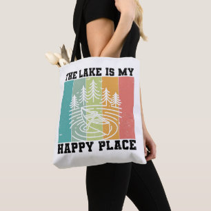 Tote Bag Le lac est mon Happy Place Distressed Lac Vintage