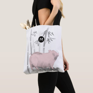 Tote Bag Le monogramme en bambou de porc rose original