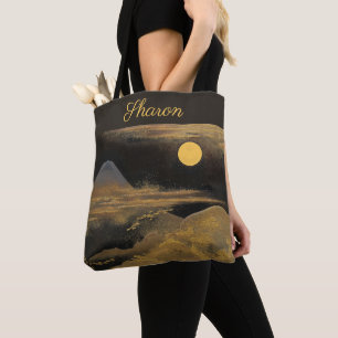 Tote Bag Le Mont Fuji au clair de lune - Or :