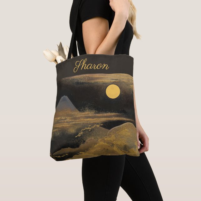 Tote Bag Le Mont Fuji au clair de lune - Or : (De près)