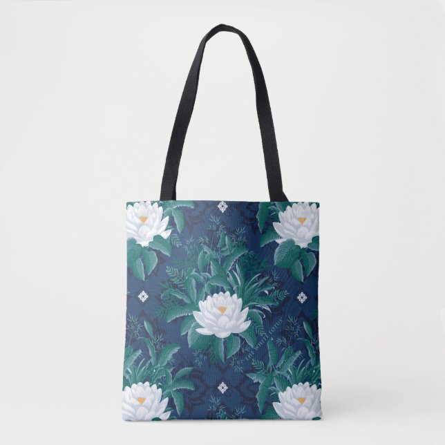 Tote Bag Le Motif blanc Lotus Midnight Lotus (Devant)