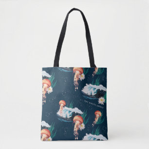 Tote Bag Le Motif de la méduse blanche Lotus Ocean