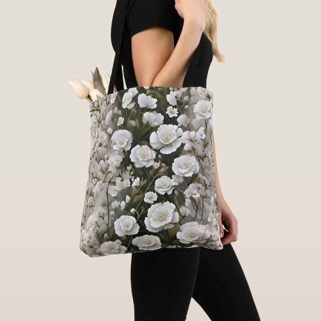 Tote Bag Le motif floral blanc et doux Design (De près)
