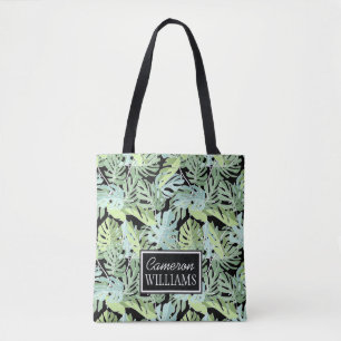 Tote Bag Le motif floral   de jungle ajoutent votre nom