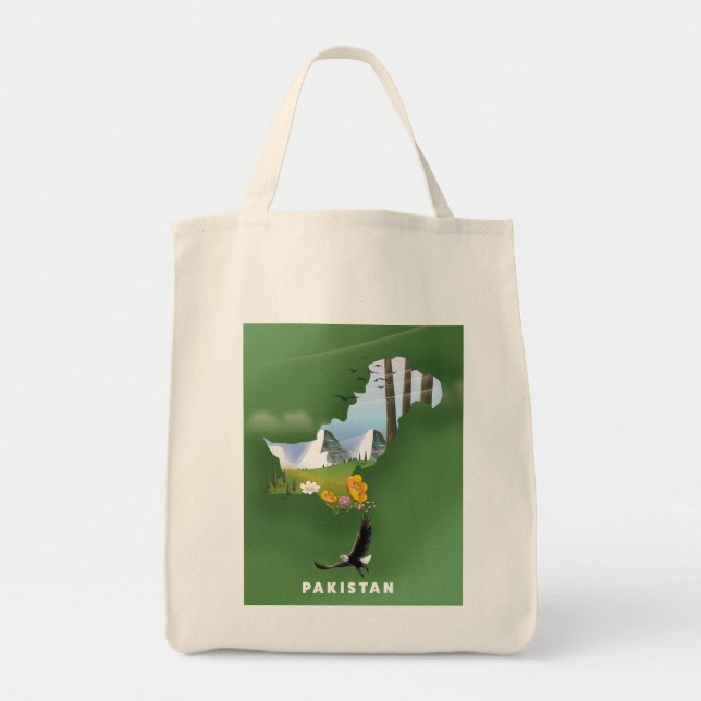 Tote Bag Le Pakistan a illustré une carte de voyage. (Devant)