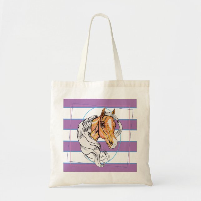 Tote Bag Le Palomino (rayures violettes, bleues et blanches (Devant)