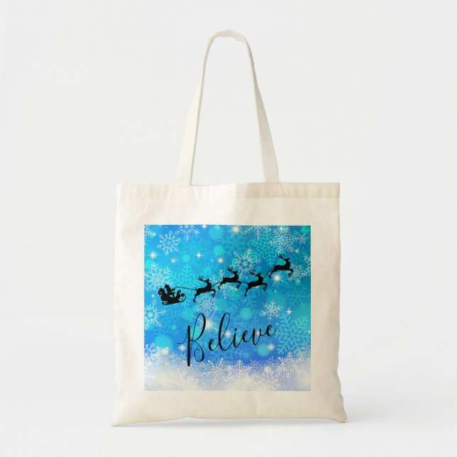 Tote Bag Le Père Noël et son renne volant - Croyez (Devant)