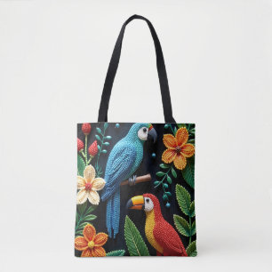 Tote Bag Le perroquet et le toucan dans une forêt perlée