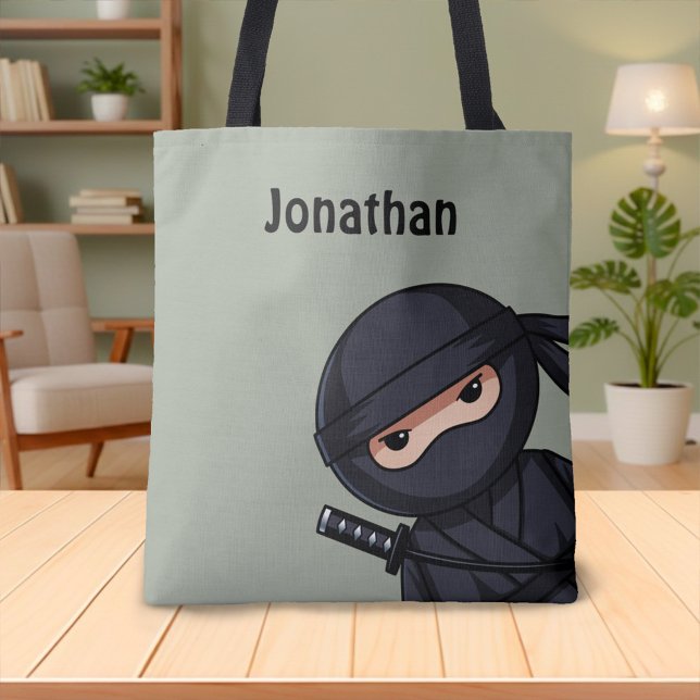 Tote Bag Le petit guerrier de Ninja sur Sage Green (Créateur téléchargé)
