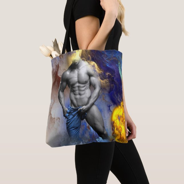 Tote Bag le physique d'homme musclé en nuances de gris de S (De près)