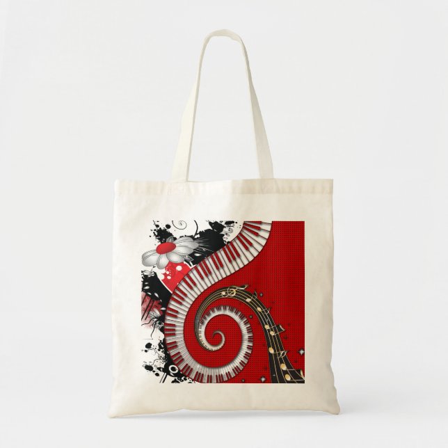 Tote Bag Le piano verrouille des remous floraux grunges de (Devant)