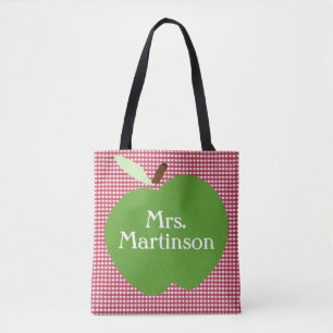 Tote Bag Le plaid rouge/Apple vert/a personnalisé le